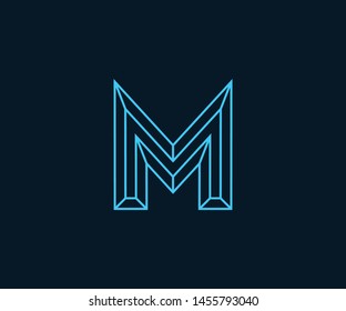 Simple and Minimalist M Initial / Letter M modern logo design with blue neon color