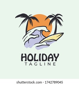 Simple minimalist minibus van holiday logo design template vector