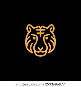 simple minimalist and modern bold outline black and white tiger head logo