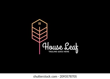 Simple Minimalist Modern House Leaf for Real Estate Cabin Villa Inn Hotel Chalet Cottage Logo Design