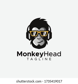 Simple minimalist monkey gorilla head logo design vector template