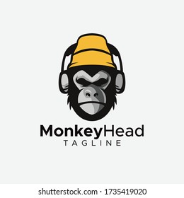 Simple minimalist monkey gorilla head logo design vector template