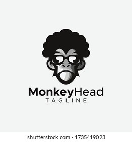 Modelo simple minimalista de diseño de diseño vectorial del logotipo de la cabeza de gorila de mono