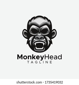 Simple minimalist monkey gorilla head logo design vector template