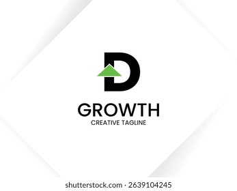 Simple and minimalist monogram letter D growth logo. Initial D with arrow up for invest and finance logo