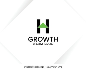 Simple and minimalist monogram letter H growth logo. Initial H with arrow up for invest and finance logo