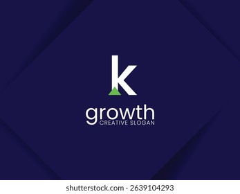 Simple and minimalist monogram letter K lowercase growth logo. Initial K with arrow up for invest and finance logo