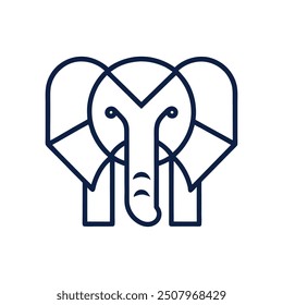 simple Minimalist monoline lineart outline Elephant head icon logo template vector illustration