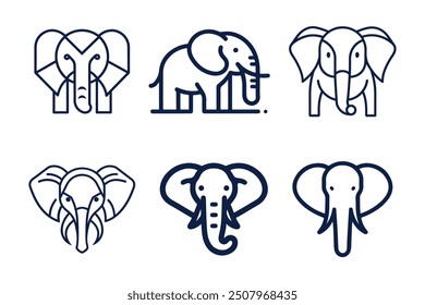 simple Minimalist monoline lineart outline Elephant head icon logo template vector illustration