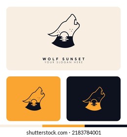 simple minimalist moon with lake inside wolf silhouette logo design illustration