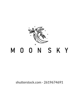 simple minimalist moon logo design with elegant line concept as a symbol illustration template for a product and business brand