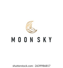 simple minimalist moon logo design with elegant line concept as a symbol illustration template for a product and business brand