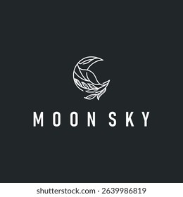 simple minimalist moon logo design with elegant line concept as a symbol illustration template for a product and business brand