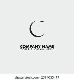 Simple Minimalist Moon and Star Logo Design Vector