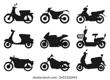 Simple Minimalist Motorcycle Silhouette Element Collection Set