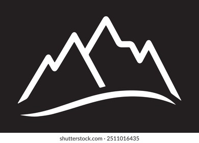 Simple minimalist mountain silhouette vector art in black and white. Ideal for logos, outdoor designs, adventure branding, and nature-themed projects. Clean lines and bold style for versatile use.