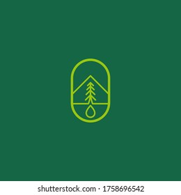 simple, minimalist mountain, tree and water droplet logo design inspiration