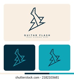 simple minimalist music guitar flash storm logo design