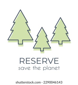 Simple minimalist nature reserve icon on a white background. Minimalist bear and trees