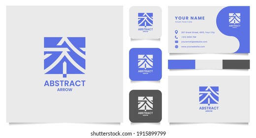 Simple and minimalist negative space abstract arrow logo, with business card, icon, and color palette