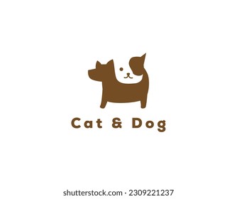 Simple Minimalist Negative Space Cat and Dog Logo Design Template