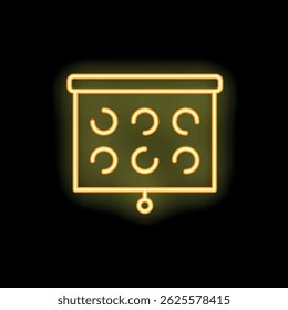 Simple minimalist neon yellow eye test chart glowing on a black background