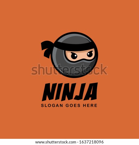 Simple minimalist ninja head mascot cartoon logo vector template on light background