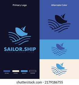 Simple Minimalist Ocean Boat Ship Logo Design