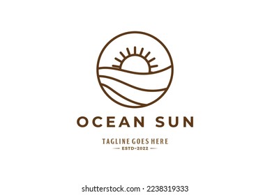 Simple Minimalist Ocean Sea Beach Sun Sunset Sunrise Line Monogram Logo