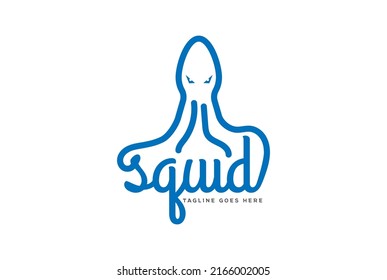 Simple Minimalist Ocean Squid Octopus Tentacles Type Text Font Typography Logo Design Vector