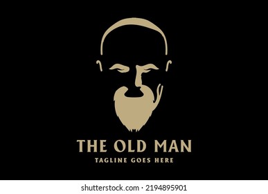 Simple Minimalist Old Man Head Silhouette with Mustache Logo Design Vector