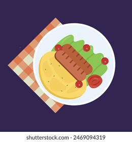 Simple and minimalist omlette breakfast illustration