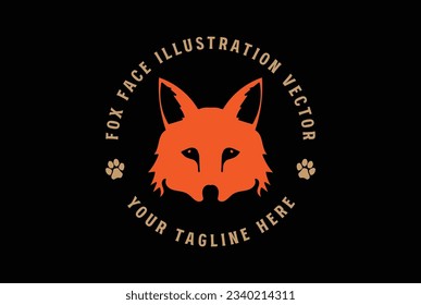 Simple Minimalist Orange Fox Head Face Badge Emblem Label Icon Illustration Vector