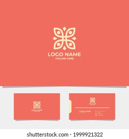 Simple and minimalist ornamental butterfly logo with business card template
