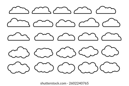 Simple minimalist outline clouds set vector