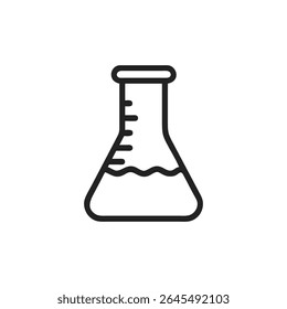 A simple minimalist outline of an Erlenmeyer flask partially filled with liquid, presented on a White Background.