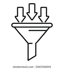 Simple and minimalist outline icon of conversion funnel for marketing and lead generation strategy in business. Modern and scalable design for web traffic and online campaign