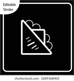 Simple, minimalist outline icon featuring a triangular cut sandwich, likely a toastie or club sandwich, with filling visible. The design is clean and the stroke is editable, making it perfect for food