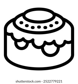 Simple minimalist outline icon of a round cake with icing and sprinkles, perfect for food blogs and recipe websites