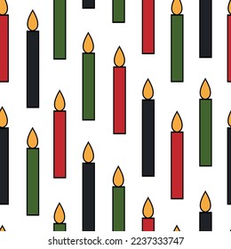 Simple minimalist outline lineal color icon of Kwanzaa sSimple minimalist Kwanzaa seamless pattern background with icon of Kwanzaa seven candles - Mishumaa Sabaa. Vector repeat ornament, Kwanza