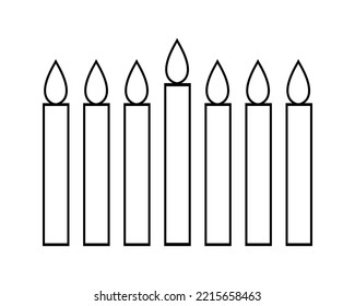 Simple minimalist outline lineal icon of Kwanzaa seven candles - Mishumaa Sabaa. Vector illustration isolated on white background. Coloring page.