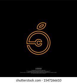 simple minimalist outline orange C logo letter modern design concept isolated on black background.