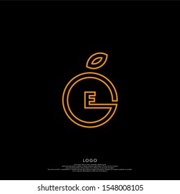 simple minimalist outline orange E logo letter modern design concept isolated on black background.