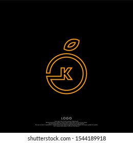 simple minimalist outline orange K logo letter modern design concept isolated on black background.