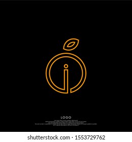 simple minimalist outline orange i logo letter modern design concept isolated on black background.