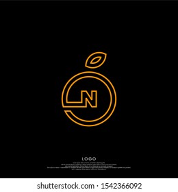 simple minimalist outline orange N logo letter modern design concept isolated on black background.