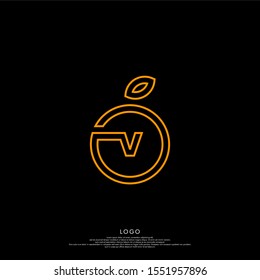 simple minimalist outline orange V logo letter modern design concept isolated on black background.