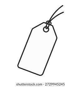 Eine einfache minimalistische Umrissvektorgrafik eines leeren Preisschilds mit einer auf Weiß isolierten Zeichenfolge.