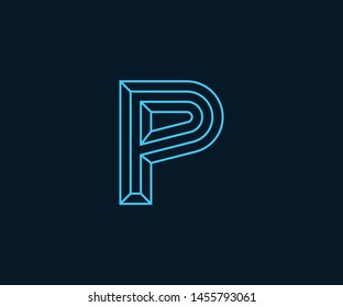 Simple and Minimalist P Initial / Letter P modern logo design with blue neon color