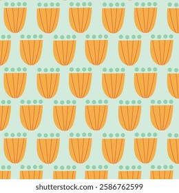 Simple minimalist pattern with flower and circles. Hand draw seamless floral texture for fabric, wrapping, textile, wallpaper, apparel.